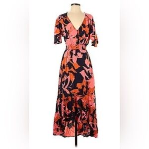 Abel The Label Anthropologie Navy Pink Orange Hi Lo Clare Dress, Large